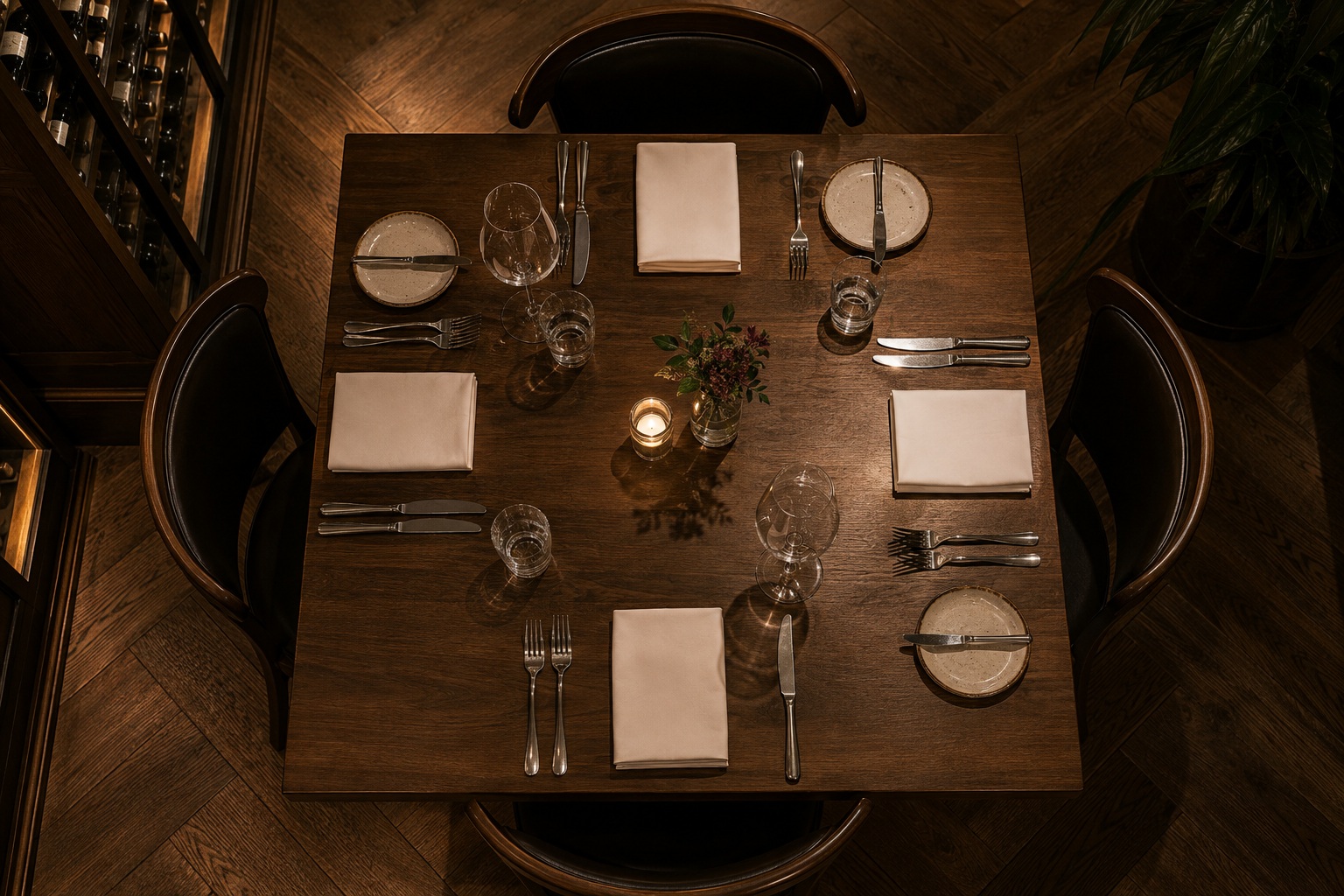 Restaurant table and guest positions